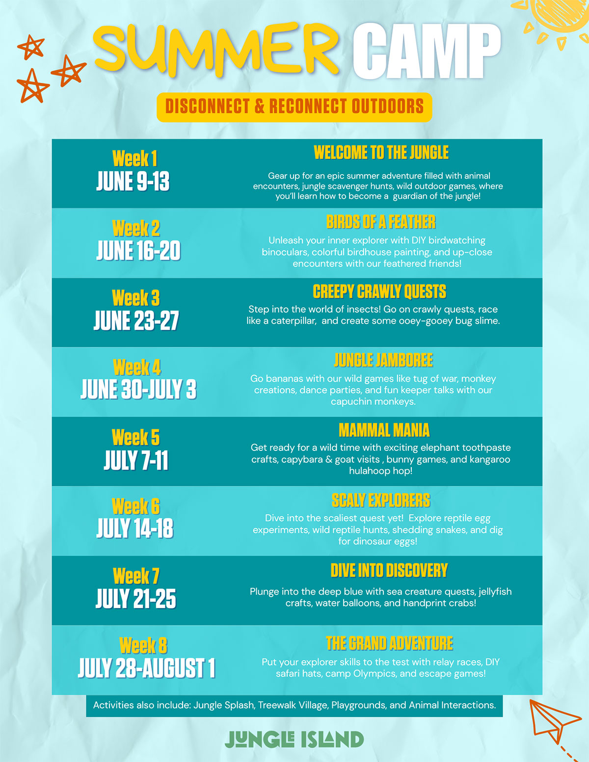 Summer Camp Schedule